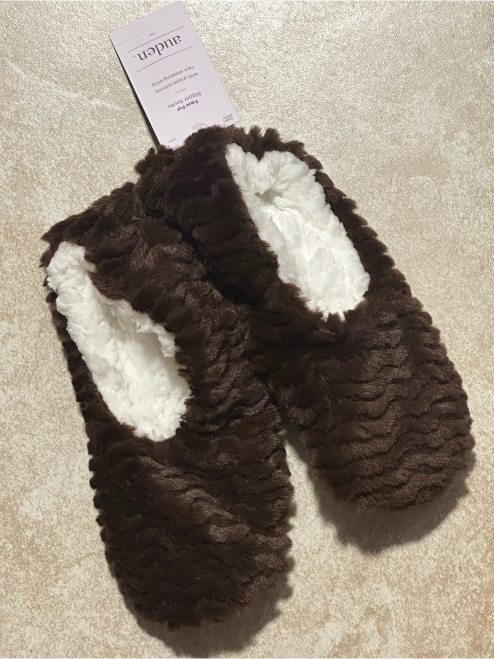 Auden Brown Faux-Fur Women's Slipper Socks with White Lining